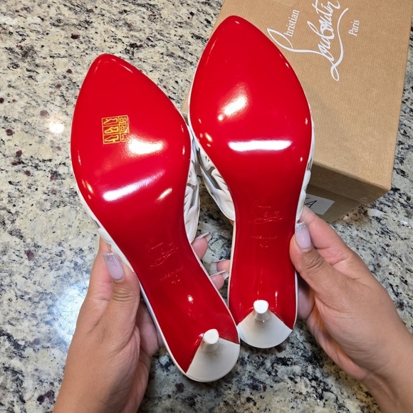 NEW Christian Louboutin Apostropha Petunia Mule 80mm White Size 40 - Picture 9 of 11